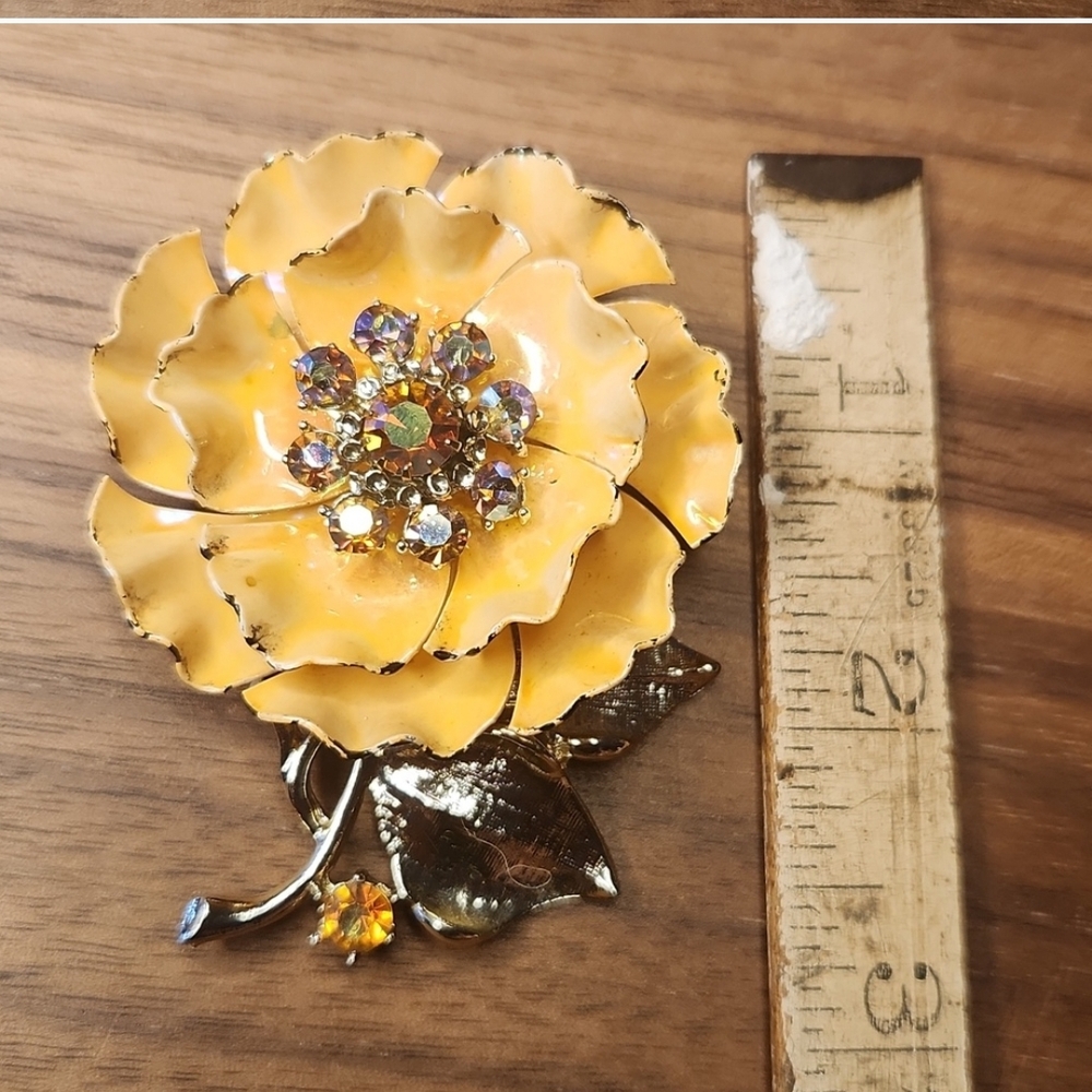 Vintage Coro Signed Flower AB Brooch Pin